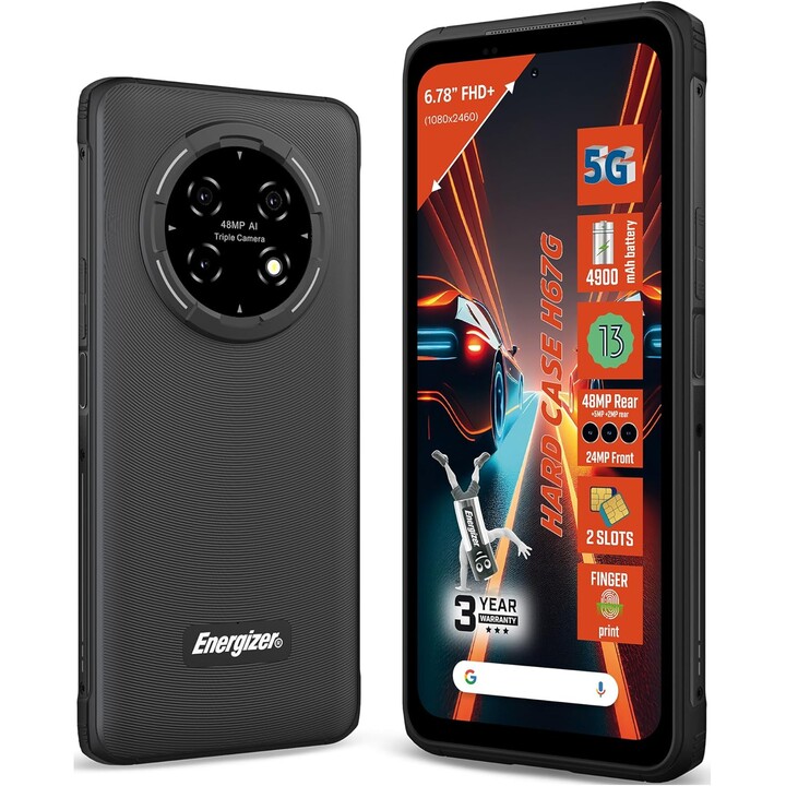 Energizer H67G 5G, 128GB ROM, 4GB RAM, 6.78-inch display, 4900mAh Battery, Waterproof and Shockproof, Black