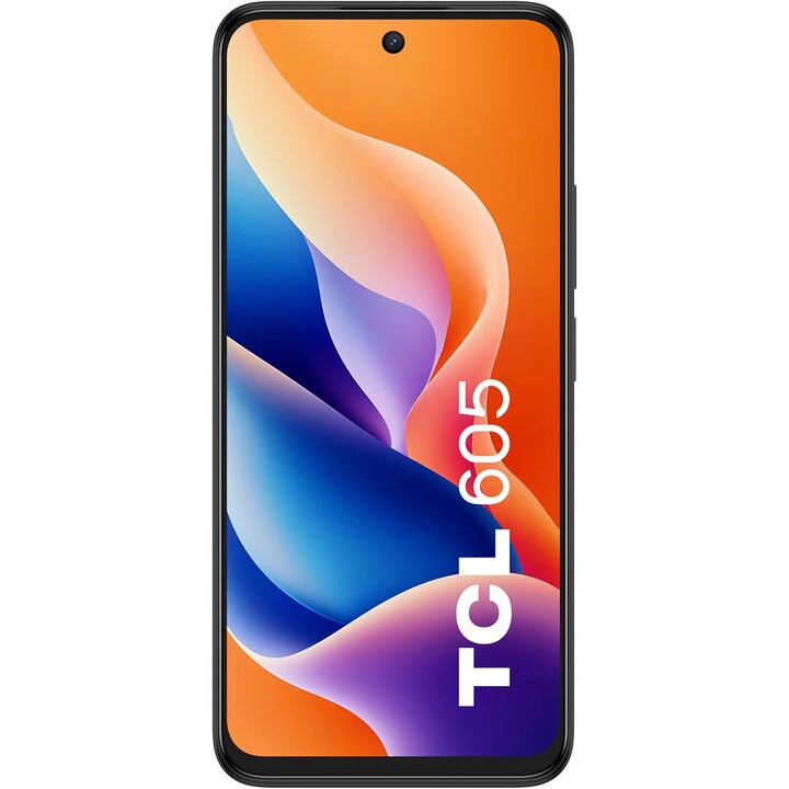 TCL 605, 128GB ROM, 4GB de RAM (+8GB de expansión), 6.67 HD+, cámara de 50mp, batería de 5200 mAh, Android 15, Sim dual, negro
