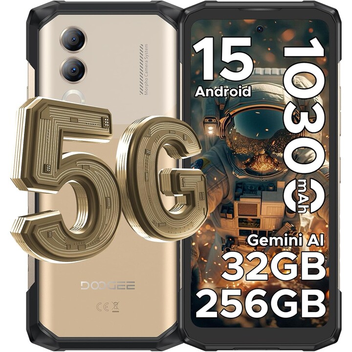 DOOGEE Blade 20 Turbo 5G, 32GB + 256GB/TF 2TB, AI Mobile Phone, 10300mAh/33W, 50MP AI Camera, 6.6 Inch IPS Display, Gold