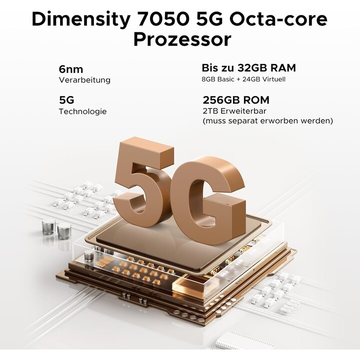 DOOGEE Blade 20 Turbo 5G, 32GB + 256GB/TF 2TB, AI Mobile Phone, 10300mAh/33W, 50MP AI Camera, 6.6 Inch IPS Display, Gold
