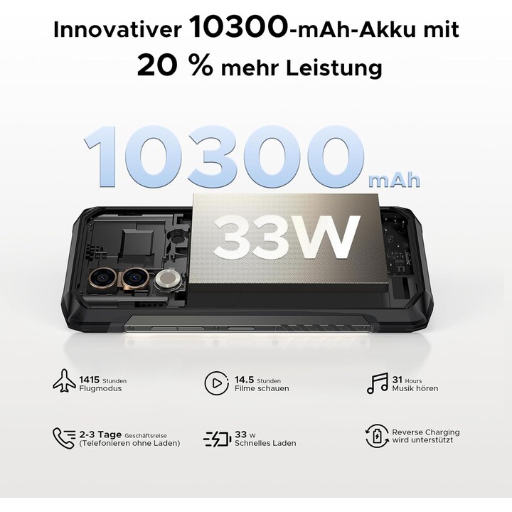 Doogee Blade 20 Turbo 5G, 32GB + 256 GB/TF 2TB, AI Mobiltelefon, 10300mAh/33W, 50 MP AI -Kamera, 6,6 -Zoll -IPS -Display, Schwa