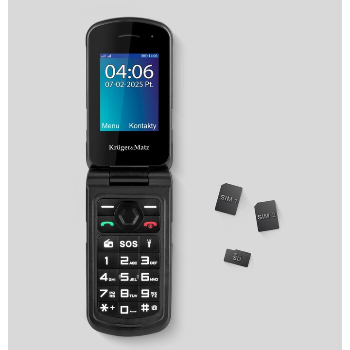 Kruger & Matz Iron 5 Flip, 4G Bluetooth, Teléfono SIM dual, negro