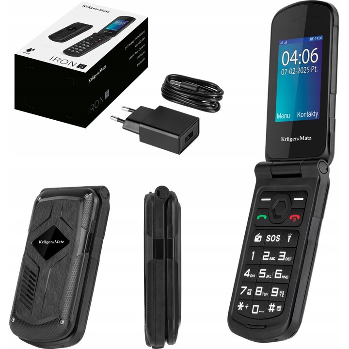 Kruger & Matz Iron 5 Flip, 4G Bluetooth, Teléfono SIM dual, negro