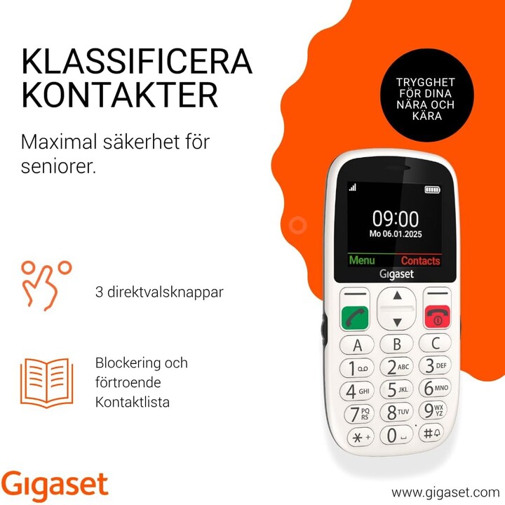 Gigaset Gl395 5,59 Cm (2.2") 90 G Blanco Teléfono Para Personas Mayores