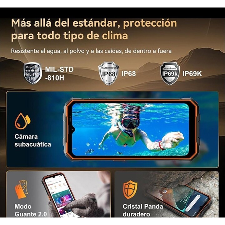 Oscal Marine 2, 4GB+64GB, Dual SIM, 11000mAh (18W), Android 15, Gemini AI, Protección IP69K, NFC, 6.56 HD, 90Hz, naranja