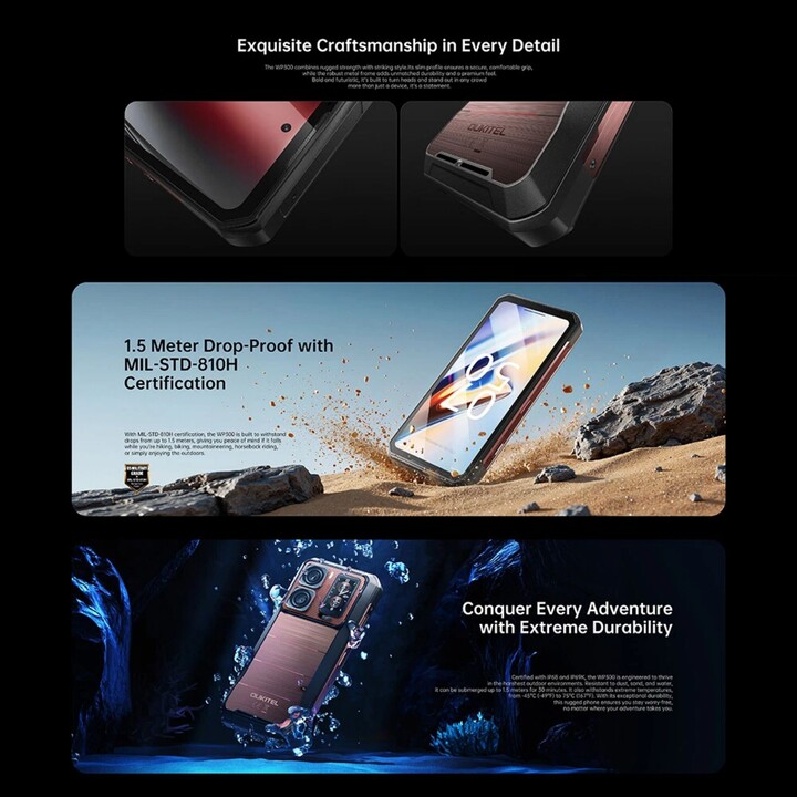 Oukitel WP300 5G, 12GB+512GB, 6.8 Inch Display, 16000mAh Battery, 108MP, Android 15, NFC, Black