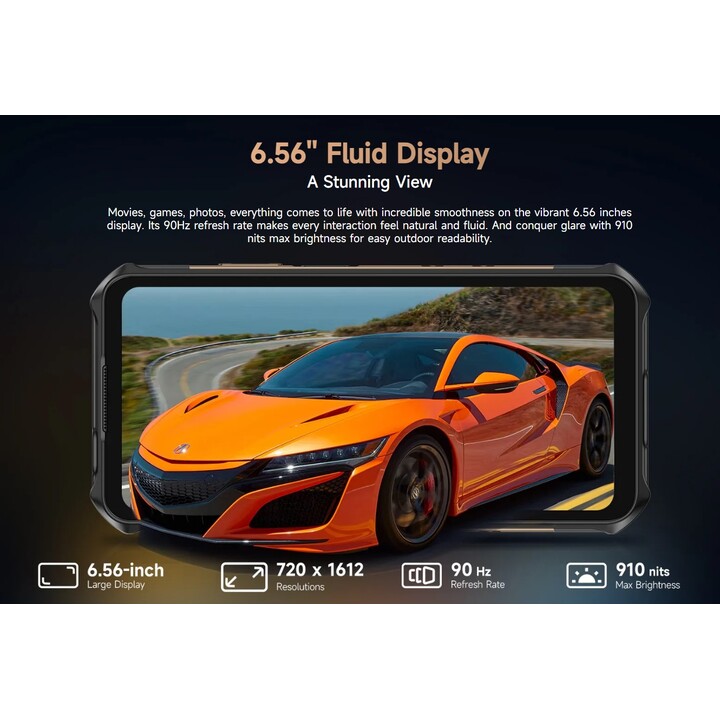 Ulefone Armor X16, 12GB+128GB/SD-2TB, Android 15, 10360mAh, 48MP+16MP+20MP, 3-Slots/Face ID/Fingerprint/GPS/OTG/NFC, Black