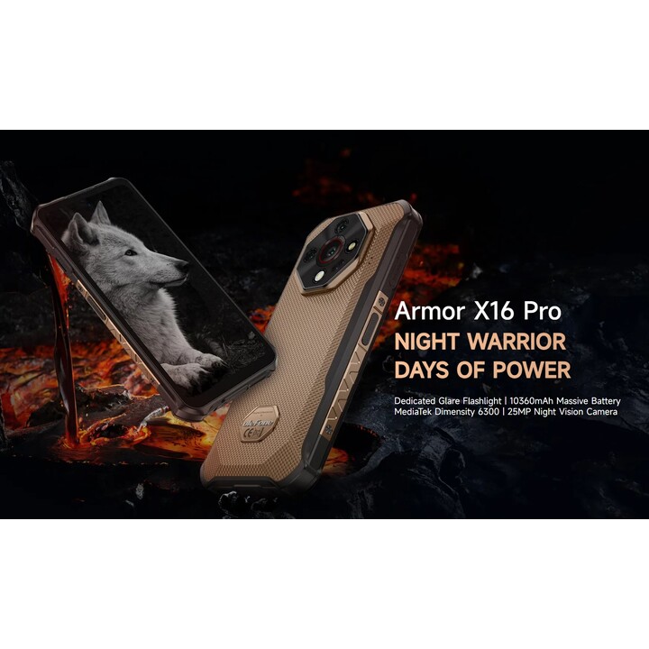 Ulefone Armor X16 Pro 5G, 8GB 256GB, 64MP Triple Camera 25MP Visión nocturna, Wasteland Shadow, Negro