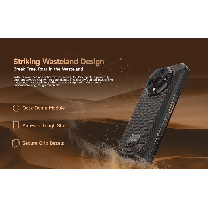 Ulefone Armor X16 Pro 5G, 8GB 256GB, 64MP Triple Camera 25MP Visión nocturna, Wasteland Shadow, Negro