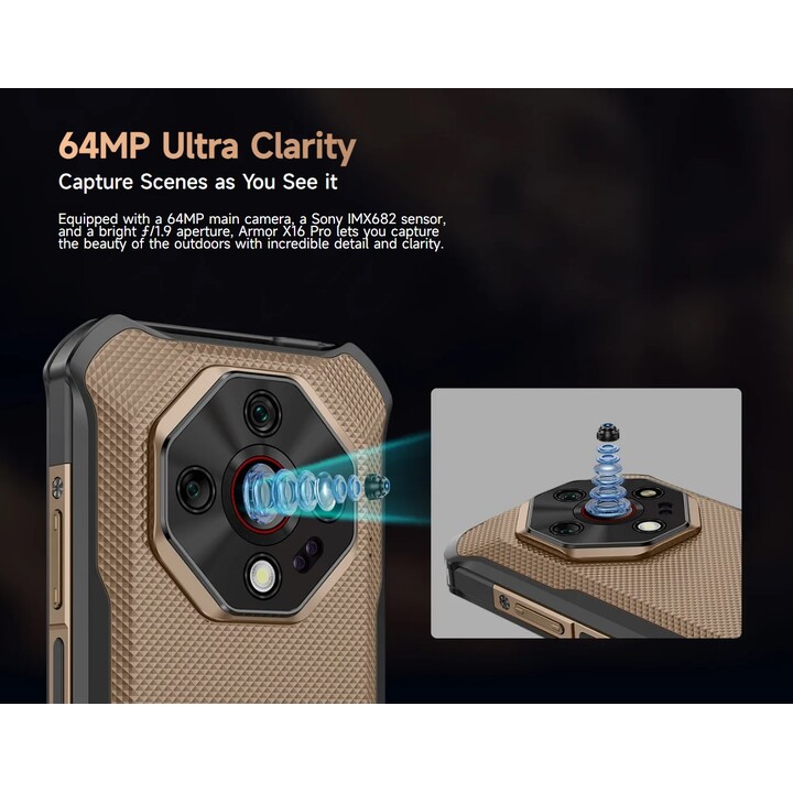 Ulefone Armor X16 Pro 5G, 8GB 256GB, 64MP Triple Camera 25MP Visión nocturna, Wasteland Shadow, Negro