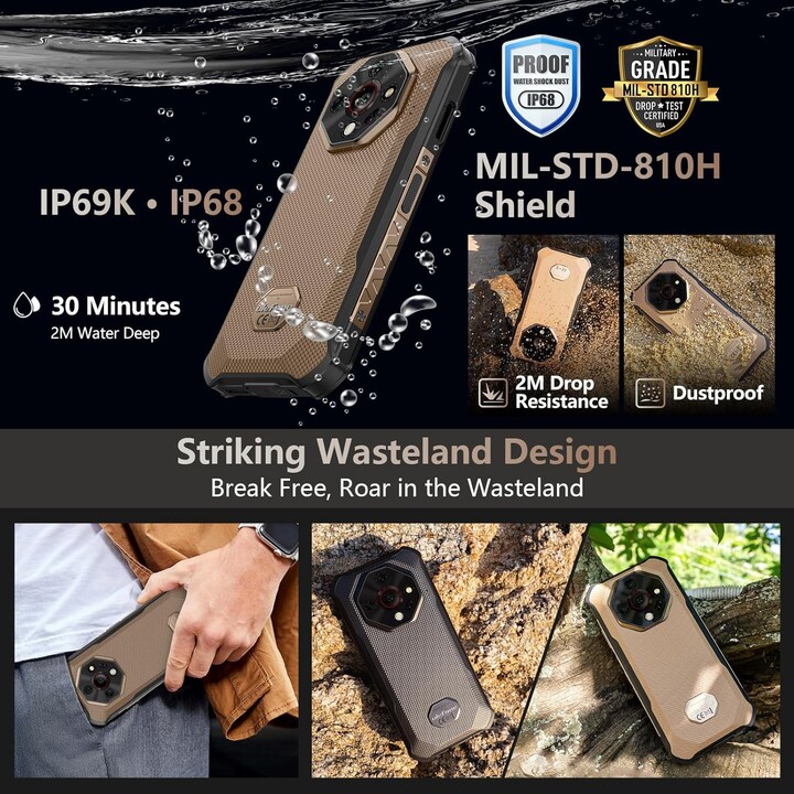 Ulefone Armor X16 Pro 5G, 8GB 256GB, 64MP Triple Camera 25MP Night Vision, Wasteland Shadow, Sand Dune