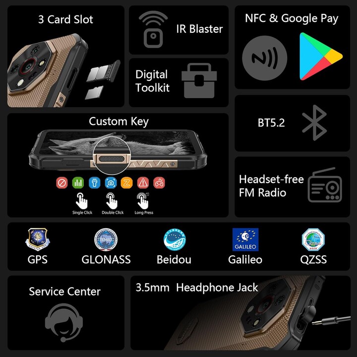 Ulefone Armor X16 Pro 5G, 8GB 256GB, 64MP Triple Camera 25MP Night Vision, Wasteland Shadow, Sand Dune