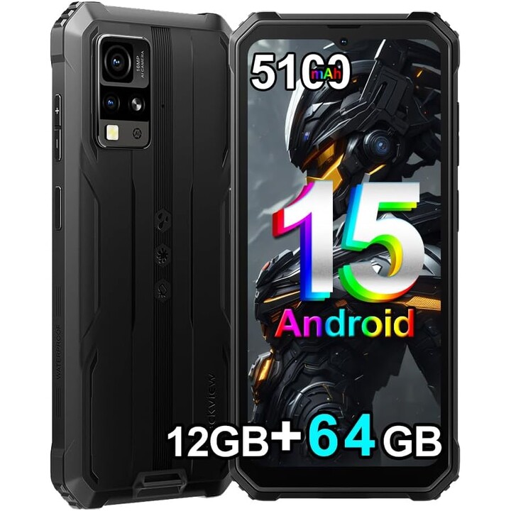 Smartphone Blackview BV4800 SE, 12GB RAM+64GB/2TB, Android 15, 16MP AI Camera, 6.56 90Hz Display, IP68/69K, 5100mAh, NFC, Black