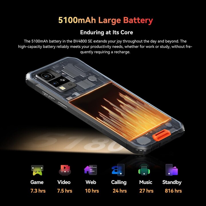 Blackview BV4800 SE, 12GB RAM+64GB/2TB, Android 15, 16MP AI Camera, 6.56 90Hz Display, IP68/69K, 5100mAh, NFC, Black