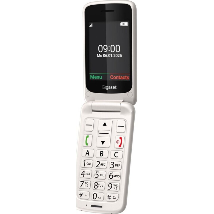 Téléphone Gigaset GL595 blanc pour seniors, écran de 7,11 cm (2,8"), poids de 114 g
