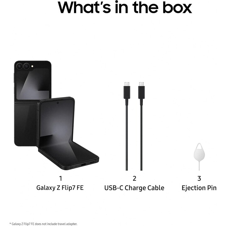 Samsung Galaxy Z Flip7 FE 5G, 8GB 256GB, AI Phone, Wide Cover Screen, 50MP Camera, Smooth Processor, Black