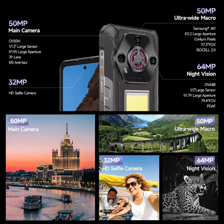 Ulefone Armor 30, 12GB+512GB, Visión nocturna, IP68/IP69K, 6.95 pulgadas Android 15 Helio G100 Octa Core, NFC, OTG, Negro