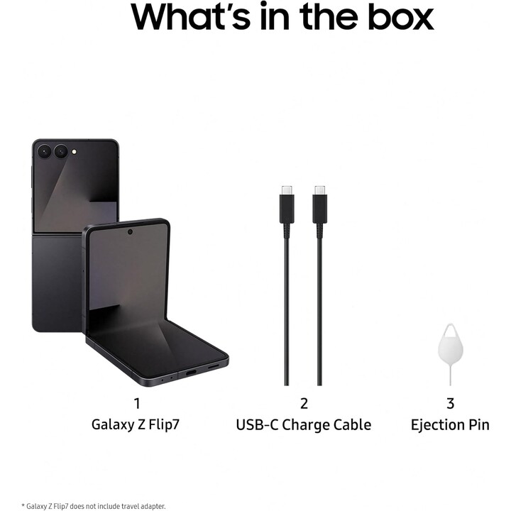 Samsung Galaxy Z Flip7 5G, 12GB 512GB, teléfono AI, pantalla de cubierta grande, cámara de 50mp, 4300 mAh, negro azabache