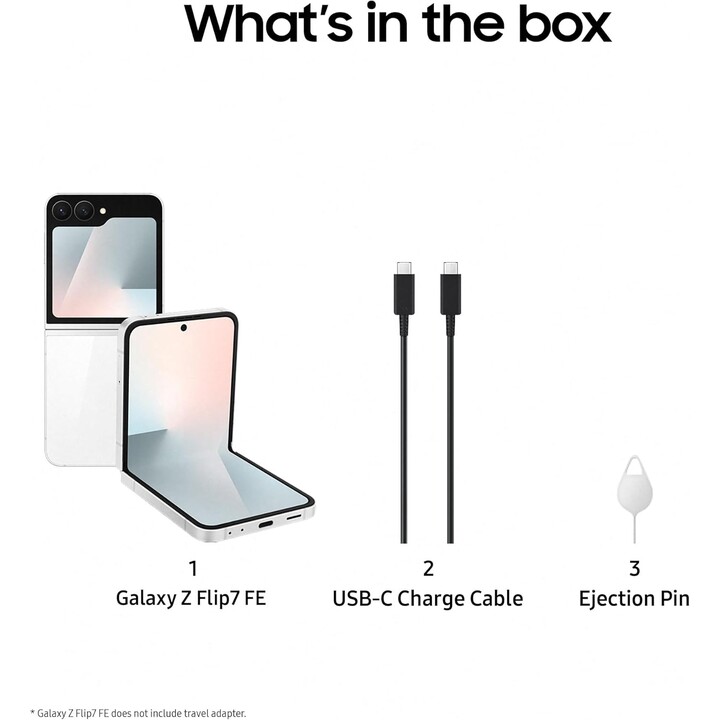 Samsung Galaxy Z Flip7 FE 5G, 8GB 128GB, AI Phone, Wide Cover Screen, 50MP Camera, Smooth Processor, White