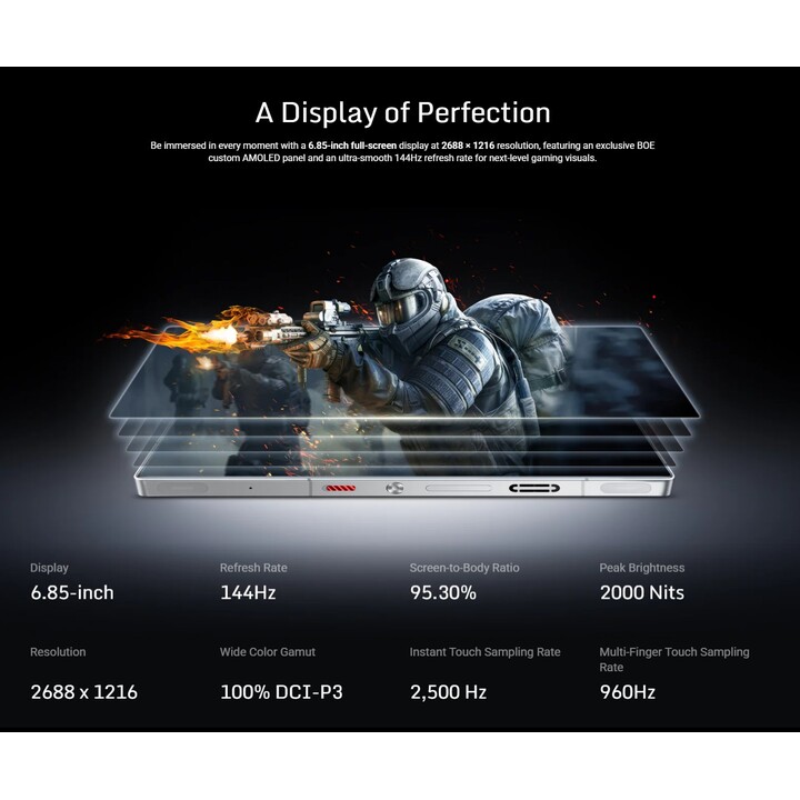 Nubia Redmagic 10s Pro 5G, 512 Go 16 Go de RAM, 144 Hz, 6,85, noir Dusk