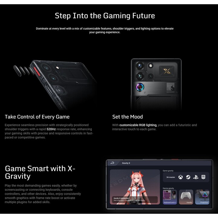 Nubia Redmagic 10s Pro 5G, 512 Go 16 Go de RAM, 144 Hz, 6,85, noir Dusk