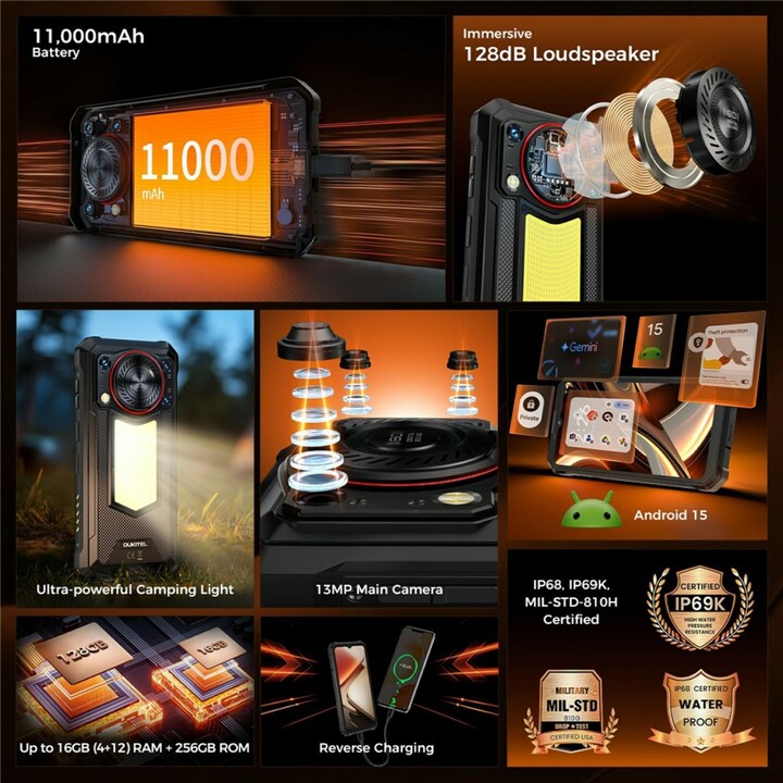 OUKITEL WP53S, 4+128GB, 4G Rugged Smartphone, Unisoc T615, 11000mAh Battery, Black