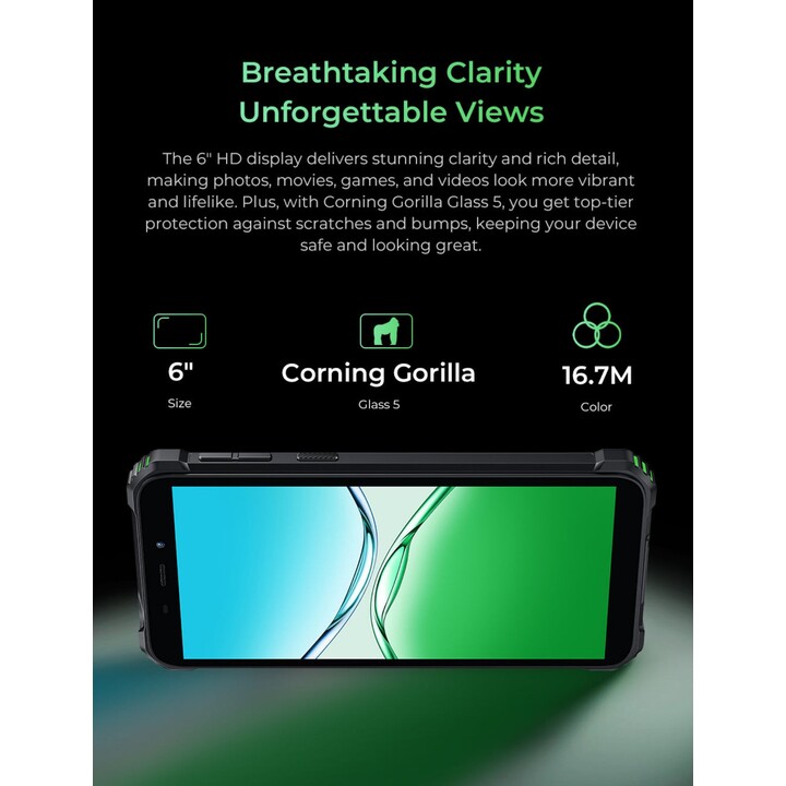 Oukitel G5, 4+12GB RAM, 64GB/TF 1TB, 900LM Dual Camping Light, 6 pantalla, 6300 mAh, 13MP, Sim dual, negro