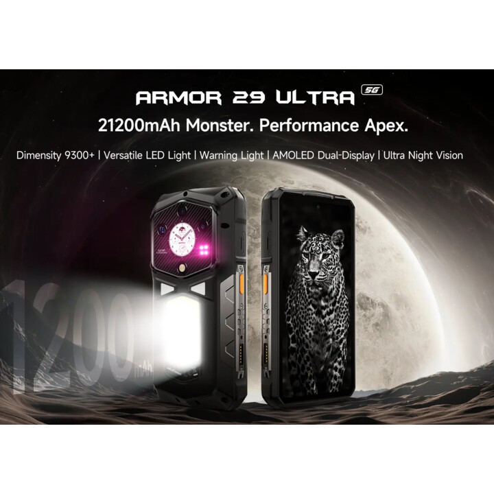 Ulefone Armor 29 Ultra, 16GB de RAM 1TB, pantalla de 6.67 pulgadas, batería de 21200 mAh, IP68, 50MP+64MP+50mp, negro