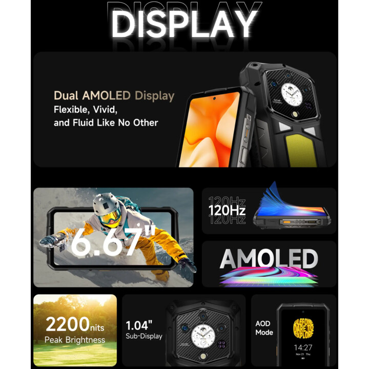 Ulefone Armor 29 Ultra, 16GB de RAM 1TB, pantalla de 6.67 pulgadas, batería de 21200 mAh, IP68, 50MP+64MP+50mp, negro