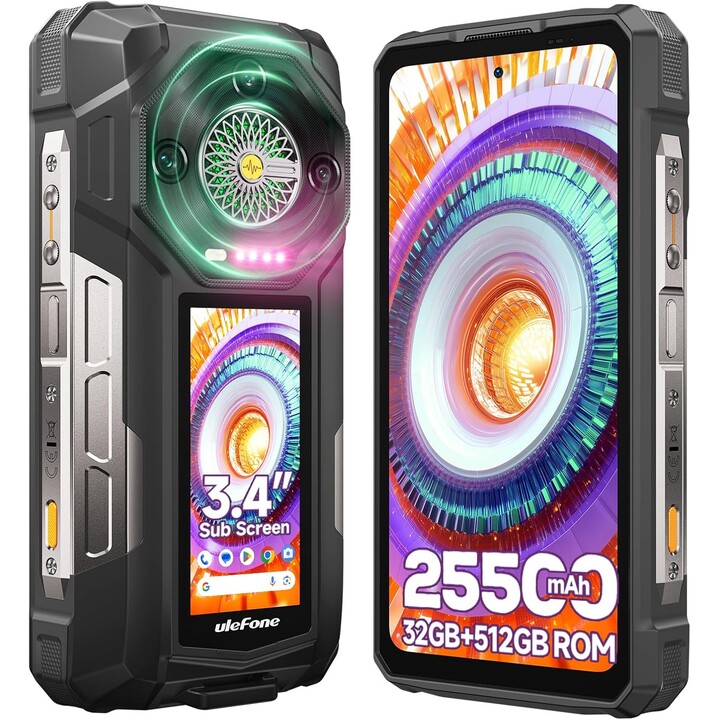 Ulefone Armor 33 Pro 5G, 32GB+512 GB/2TB, tela dupla, dimensidade 7300+, 6,95+3,4 FHD+120Hz, 50mp+64mp+32mp, preto