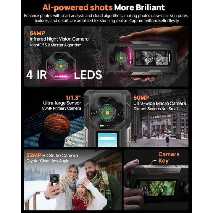 Ulefone Armor 33 Pro 5G, 32GB+512 GB/2TB, tela dupla, dimensidade 7300+, 6,95+3,4 FHD+120Hz, 50mp+64mp+32mp, preto