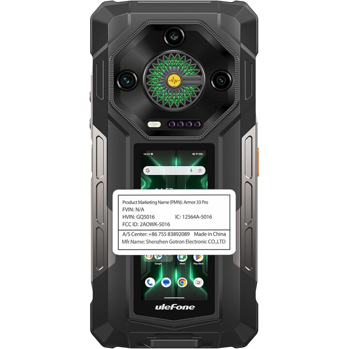 Ulefone Armor 33 Pro 5G, 32GB+512 GB/2TB, tela dupla, dimensidade 7300+, 6,95+3,4 FHD+120Hz, 50mp+64mp+32mp, preto