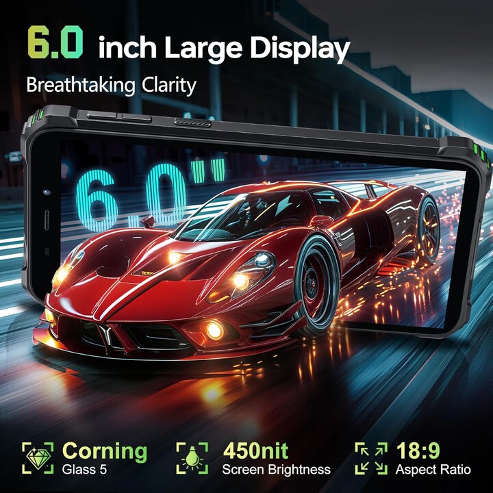 OUKITEL G3, 16GB + 128GB (1TB), 13MP + 5MP Camera, 6300mAh Battery, 6.0 Inch HD +, Dual SIM, 3.5mm Jack, GPS, Face ID, Black