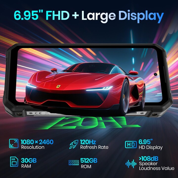 FOSSiBOT F107 Pro 5G, 12GB (30GB) RAM 512GB, Android 15, 6.95 FHD+ 120Hz, 28000mAh, 200MP Camera, 66W, Black