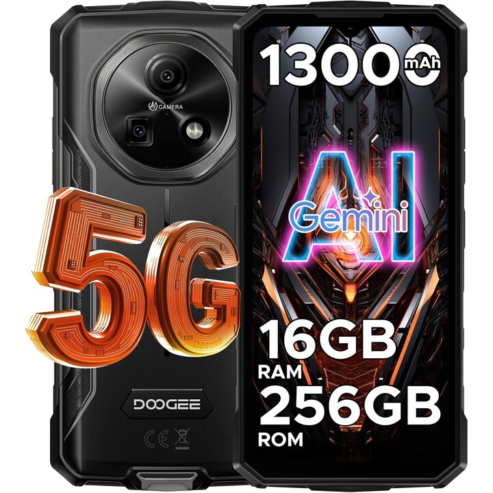 DOOGEE Fire 7 5G, 16GB+256GB/2TB, Android 15, 13000mAh/18W, 6.6 HD+ 90Hz, 64MP+16MP, Gray