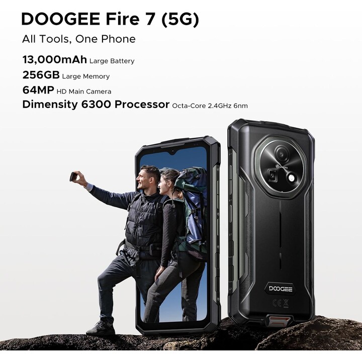 DOOGEE Fire 7 5G, 16GB+256 GB/2 TB, Android 15, 13000mAh/18W, 6,6 HD+90 Hz, 64 MP+16 MP, Orange