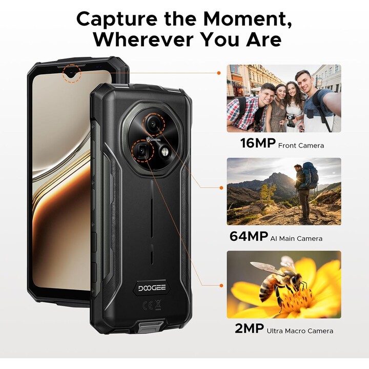 DOOGEE Fire 7 5G, 16GB+256 GB/2 TB, Android 15, 13000mAh/18W, 6,6 HD+90 Hz, 64 MP+16 MP, Orange