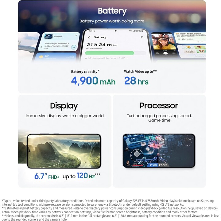 Samsung Galaxy S25 FE, 8GB RAM 128GB, with Galaxy AI, 6.7 Inch FHD Display, 50MP, 4900mAh, Icy Blue