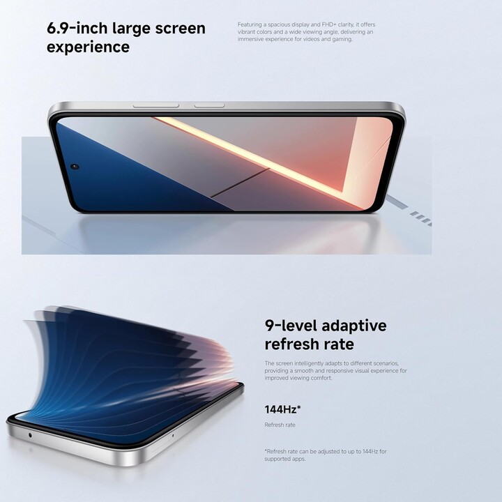 Xiaomi Poco M7, 6+ 128GB, 6.9 FHD+ 144Hz Pantalla, Snapdragon 685, 50mp AI Dual Camera, 7000 mAh, plata