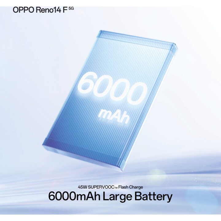OPPO Reno14 F 5G, 8 Go 256 Go, 6,57 AMOLED, 50MP, IP69, Charge rapide, 45W, Opal Bleu