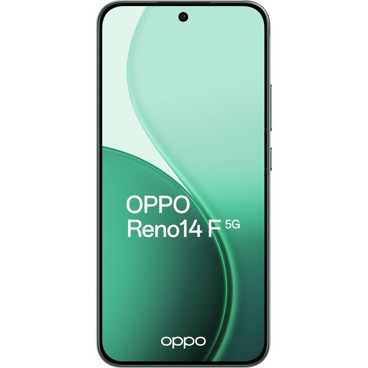 OPPO Reno14 F 5G, 8GB 256 GB, 6,57 AMOLED, 50 MP, IP69, schnelles Laden, 45W, leuchtend grün