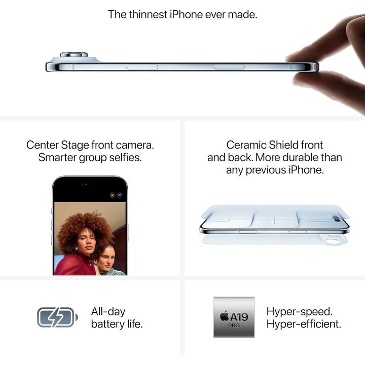 Apple iPhone Air 256GB, 5G mobile phone with Apple Intelligence, camera control, A19 Pro chip, Cloud White