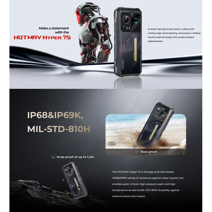 Hotwav Hyper 7s 5G, 4GB 256GB, 6.6 Screen, 120Hz, 10800 mAh, 20W, Black Rugged