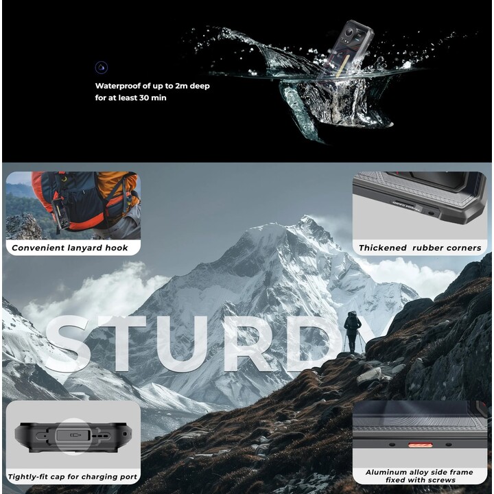 Hotwav Hyper 7s 5G, 4GB 256GB, 6.6 Screen, 120Hz, 10800 mAh, 20W, Black Rugged