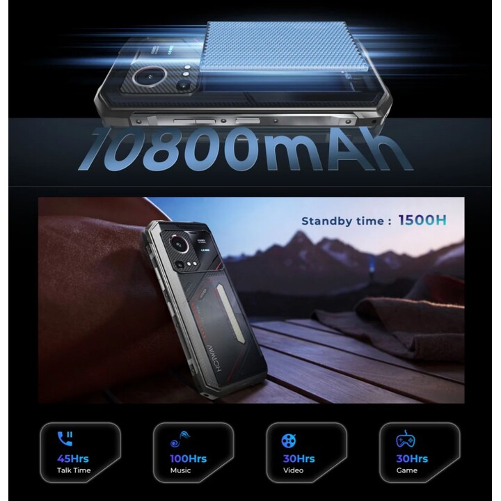 Hotwav Hyper 7s 5G, 4GB 256GB, 6.6 Screen, 120Hz, 10800 mAh, 20W, Black Rugged