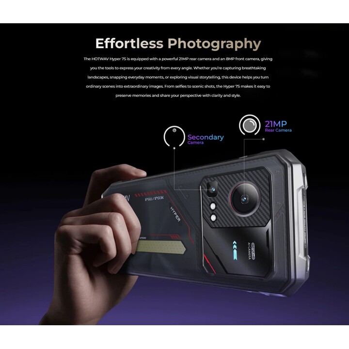 Hotwav Hyper 7s 5G, 4GB 256GB, 6.6 Screen, 120Hz, 10800 mAh, 20W, Black Rugged