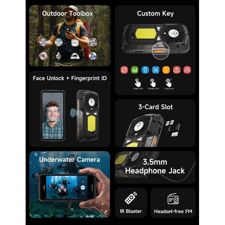 Smartphone Ulefone Armor 29 Pro Thermal 5G, 16GB 512GB, 6.67 pantalla, 21200 mAh, 120W, negro
