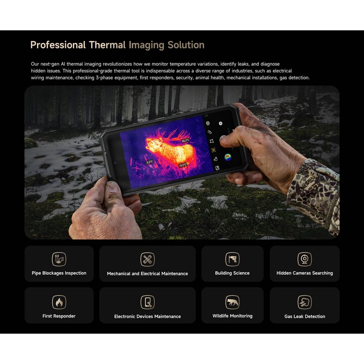 Smartphone Ulefone Armor 29 Pro Thermal 5G, 16GB 512GB, 6.67 Screen, 21200 mAh, 120W, Black
