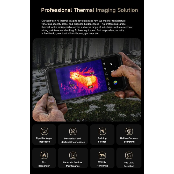 Smartphone UleFone -Rüstung 29 Pro Thermal 5G, 16GB 512 GB, 6,67 Bildschirm, 21200 mah, 120W, Schwarz