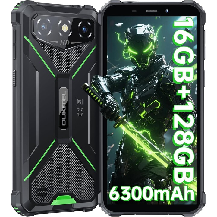 OUKITEL G3, 16GB + 128GB, 13MP + 5MP Camera, 6300mAh Battery, 6.0 Inch HD +, Dual SIM, 3.5mm Jack, GPS, Face ID, Green